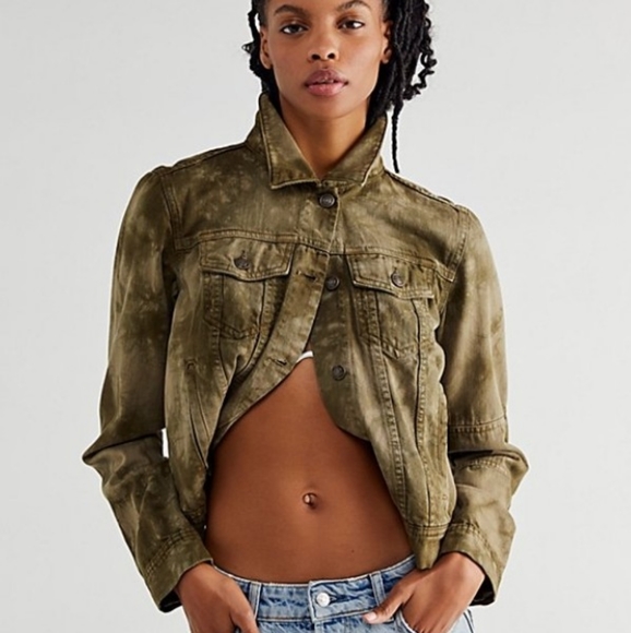 Rumors Denim Jacket by Free People, Army Green Double Tie Dye, S & M